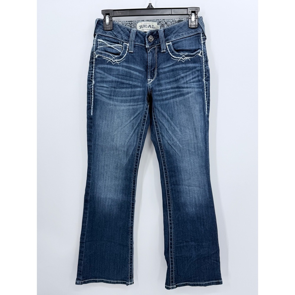 Ariat Real Denim Jeans Womens 27S Mid Dark‎ Wash Bootcut Thick Stitch Western